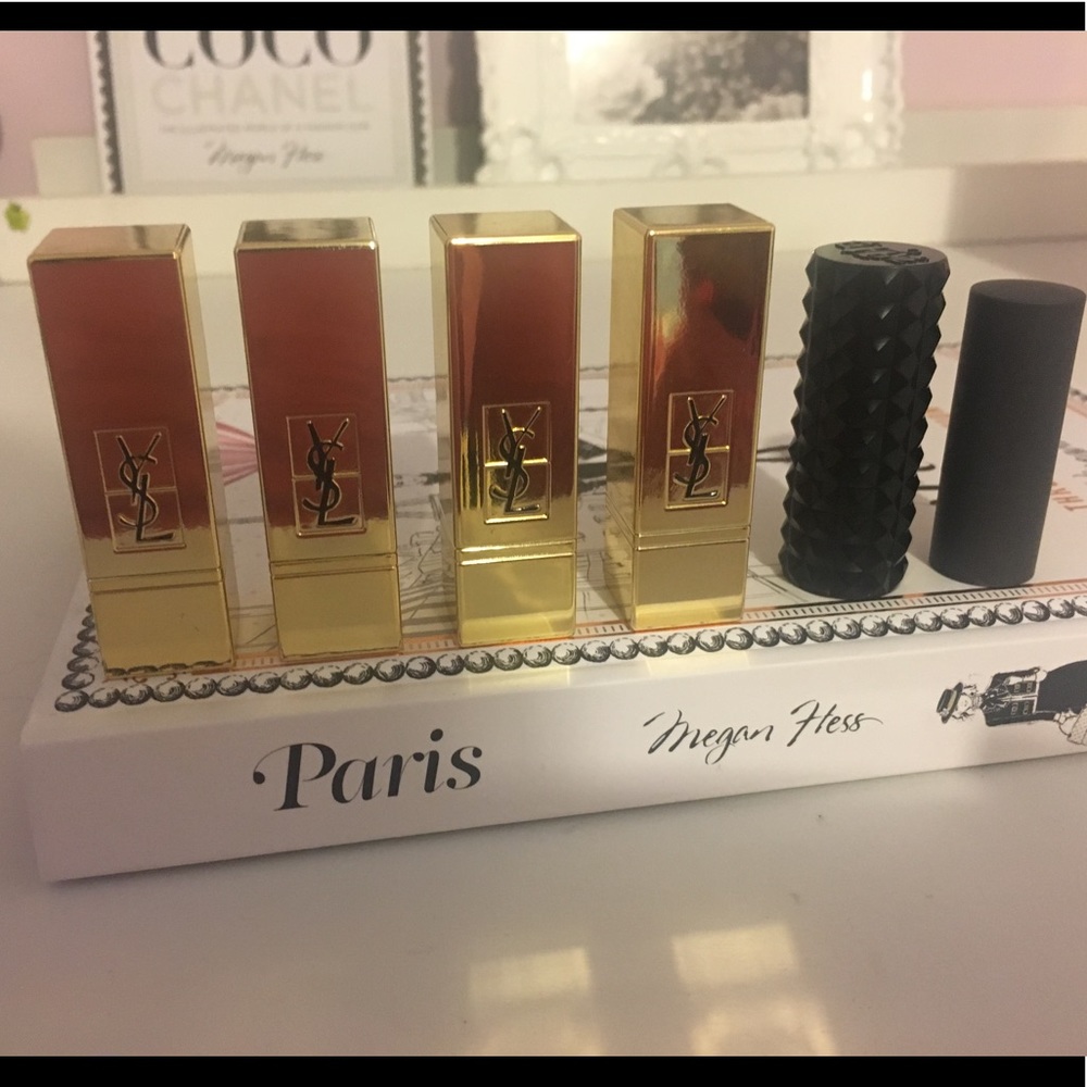 Four YSL mini lipsticks, 1 Kat Von D, 1 bite
